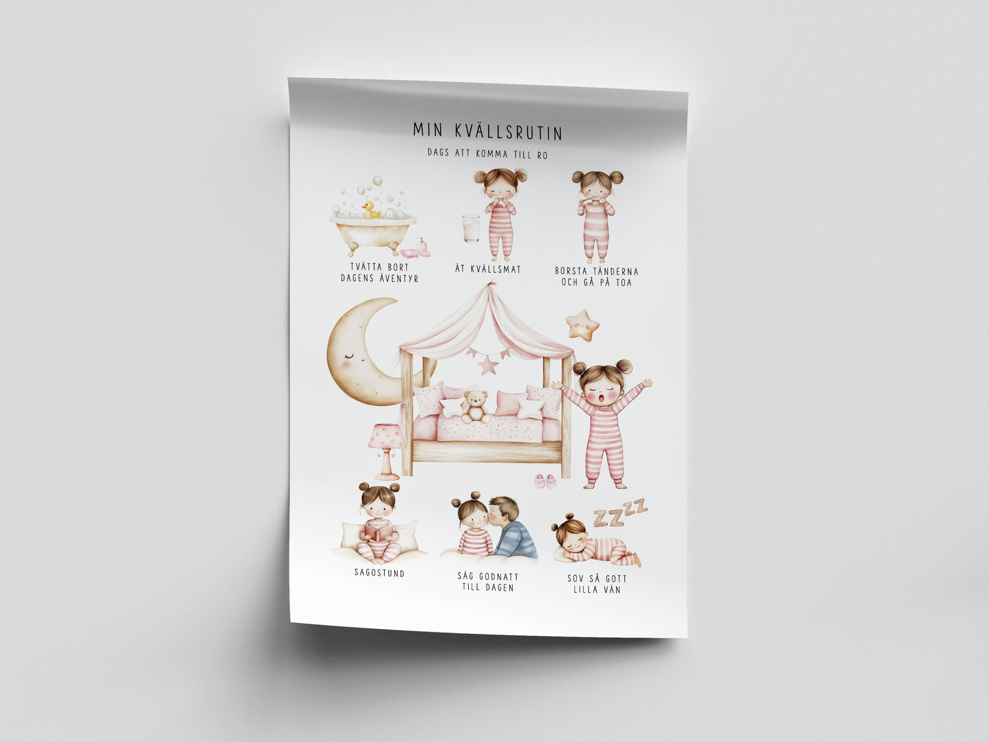 Pedagogisk poster: Min kvällsrutin (flicka)