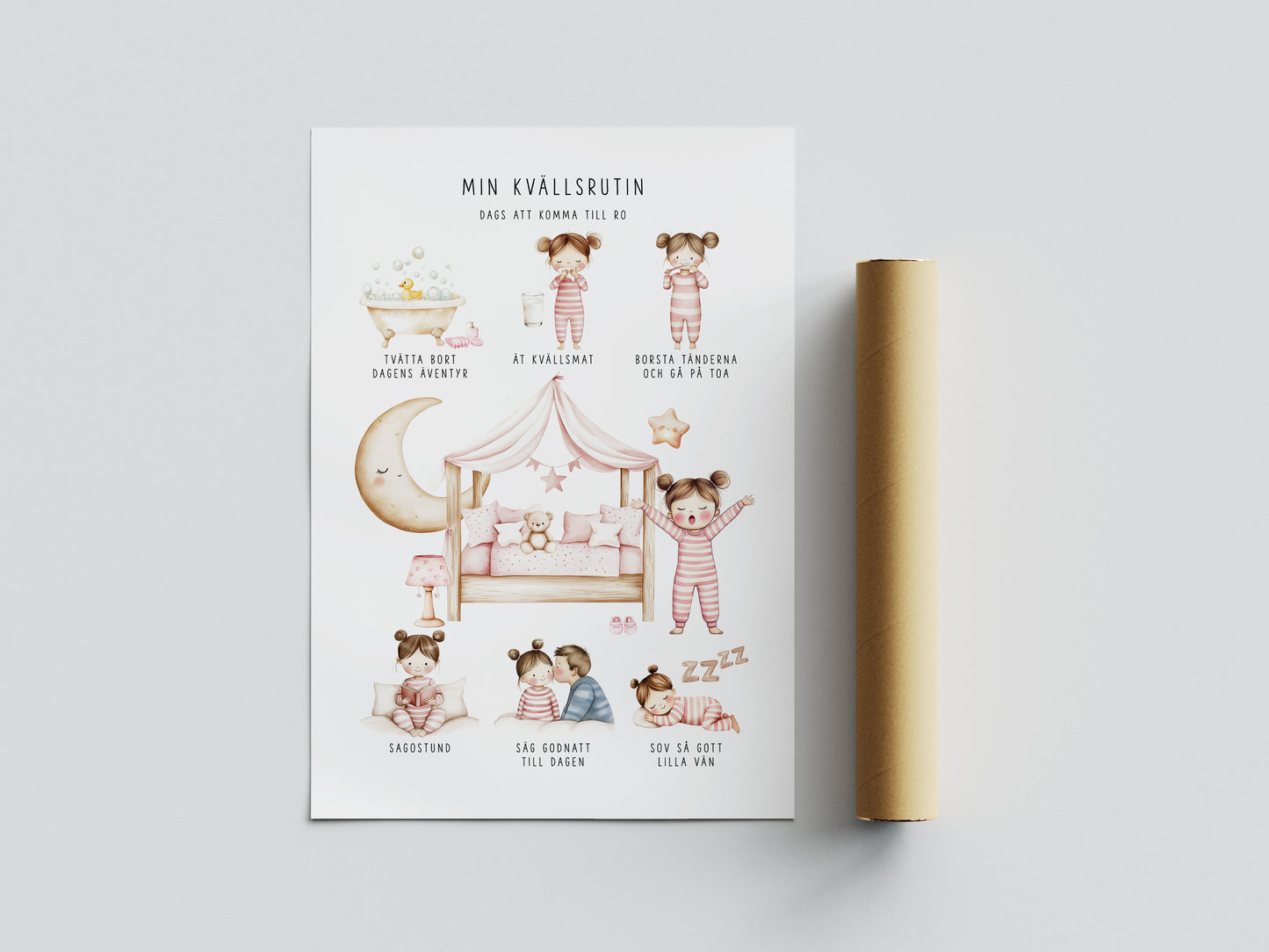 Pedagogisk poster: Min kvällsrutin (flicka)