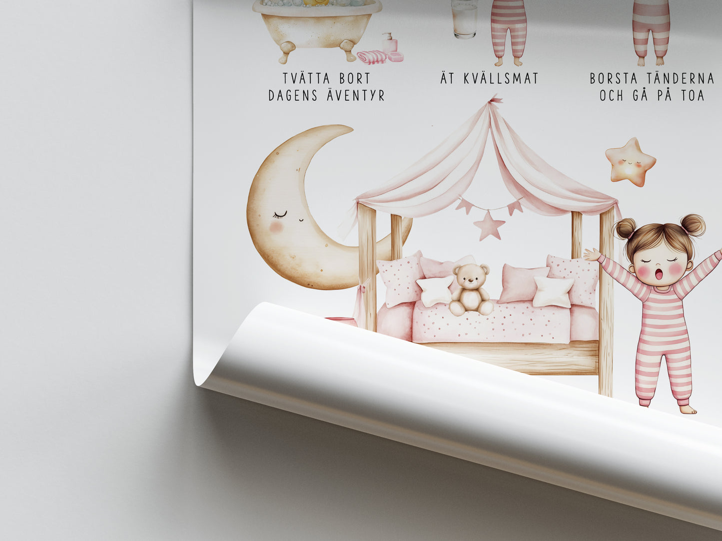 Pedagogisk poster: Min kvällsrutin (flicka)