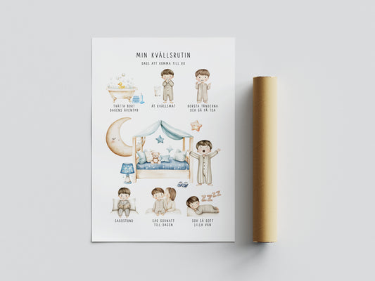 Pedagogisk poster: Min kvällsrutin (pojke)