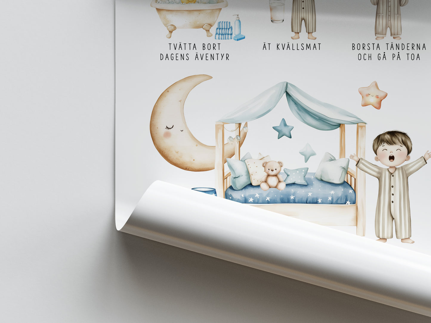 Pedagogisk poster: Min kvällsrutin (pojke)