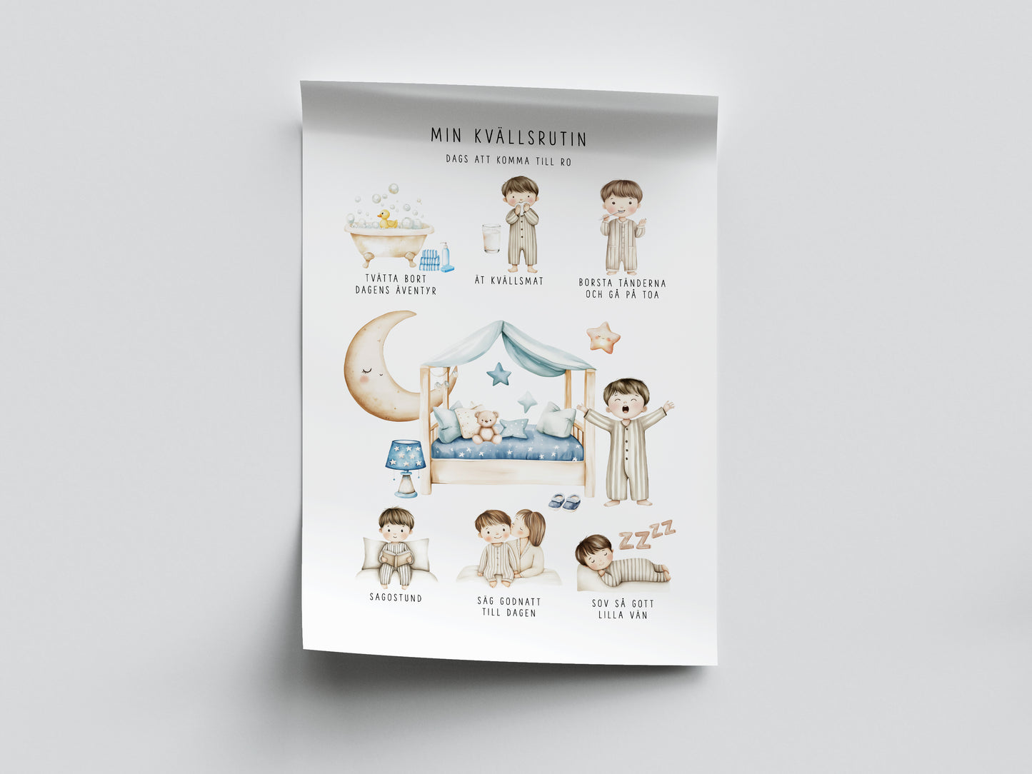 Pedagogisk poster: Min kvällsrutin (pojke)
